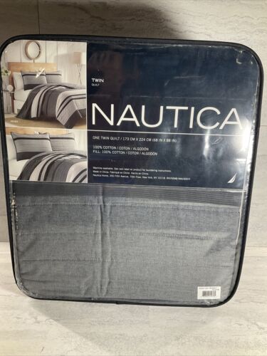 NEW Nautica Briars Quilt TWIN size- Navy and White Stripe- Quilt only (6922785128631)